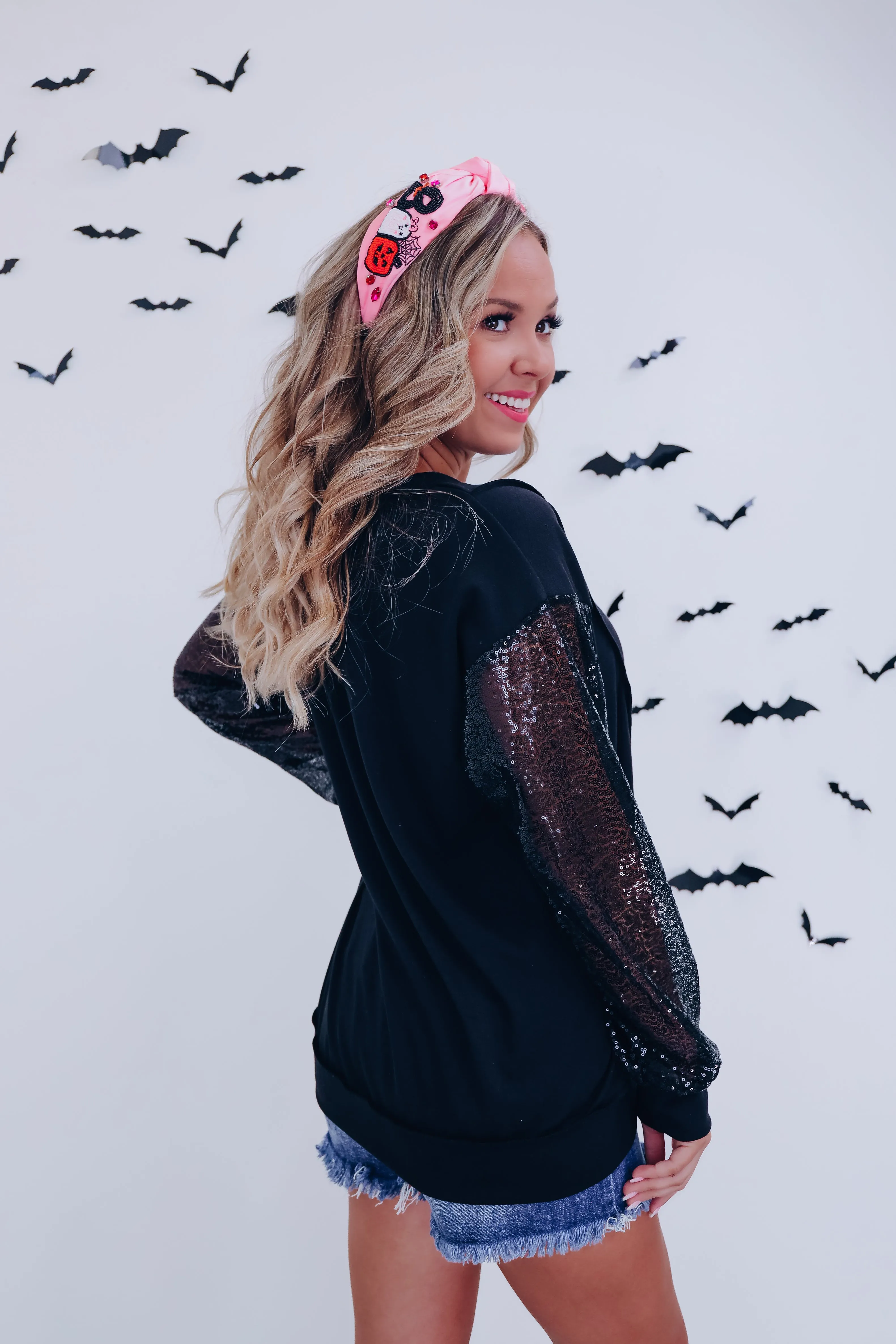 Ruthie Reverse Seam Sequin Top - Black