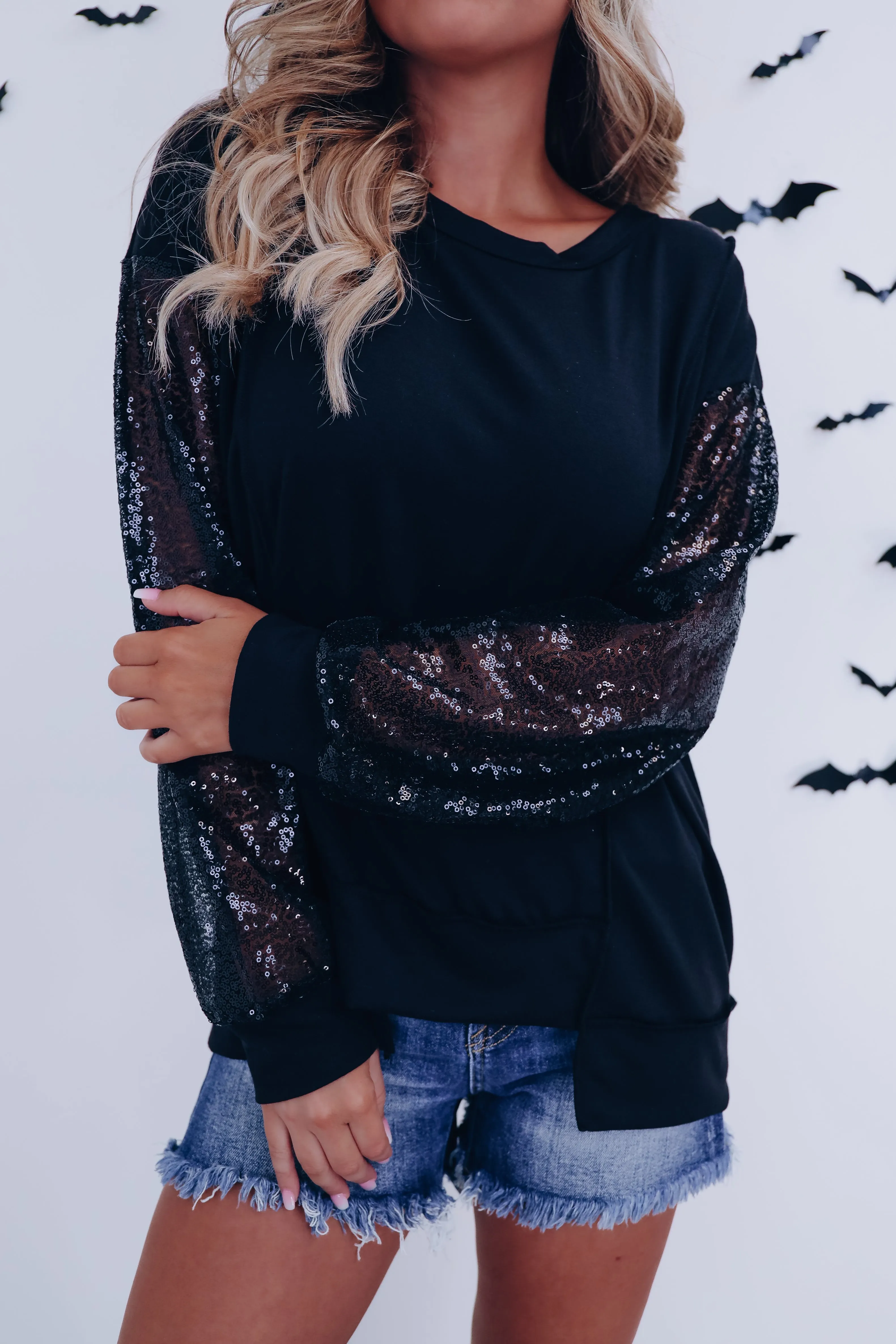Ruthie Reverse Seam Sequin Top - Black