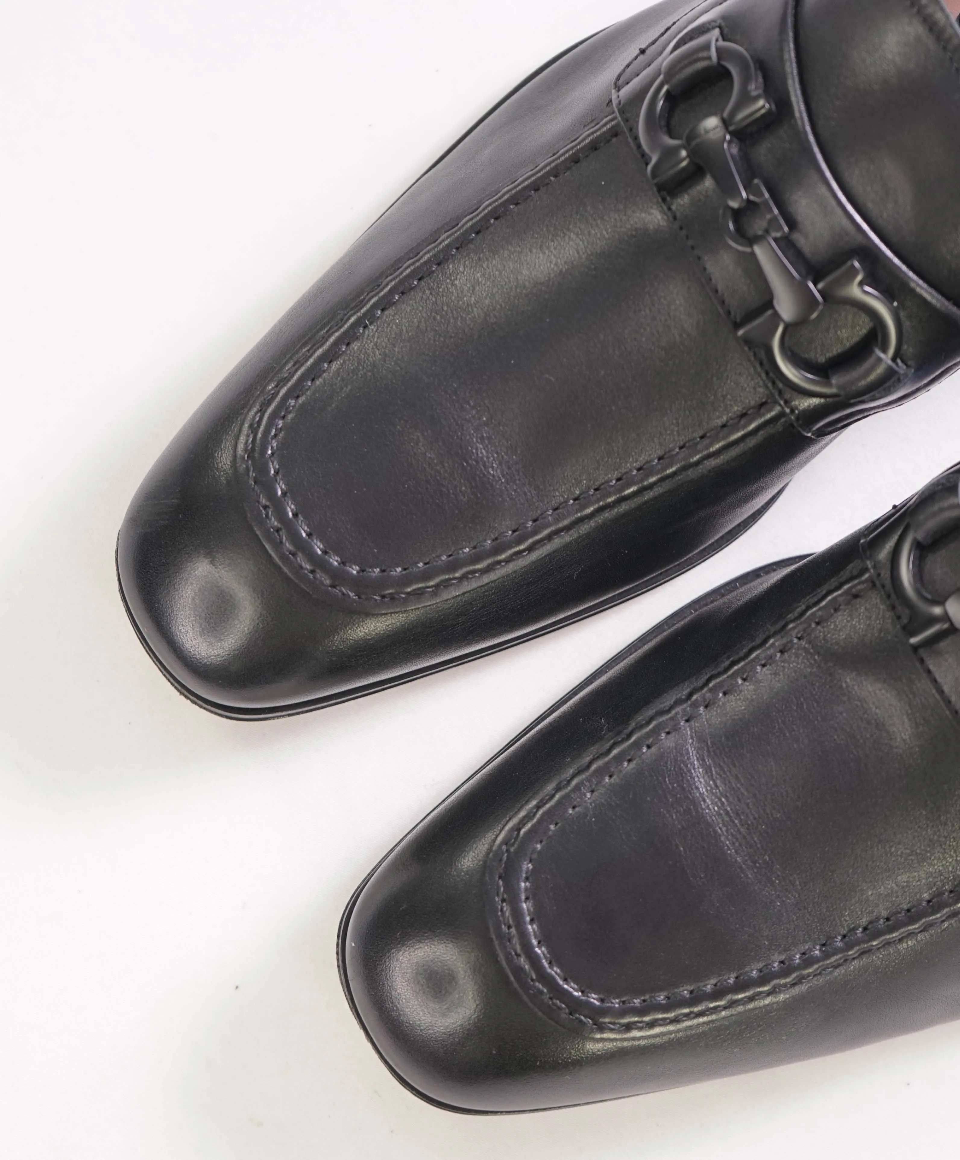SALVATORE FERRAGAMO - Black on Black Gancini Bit Leather Loafer- 9 D
