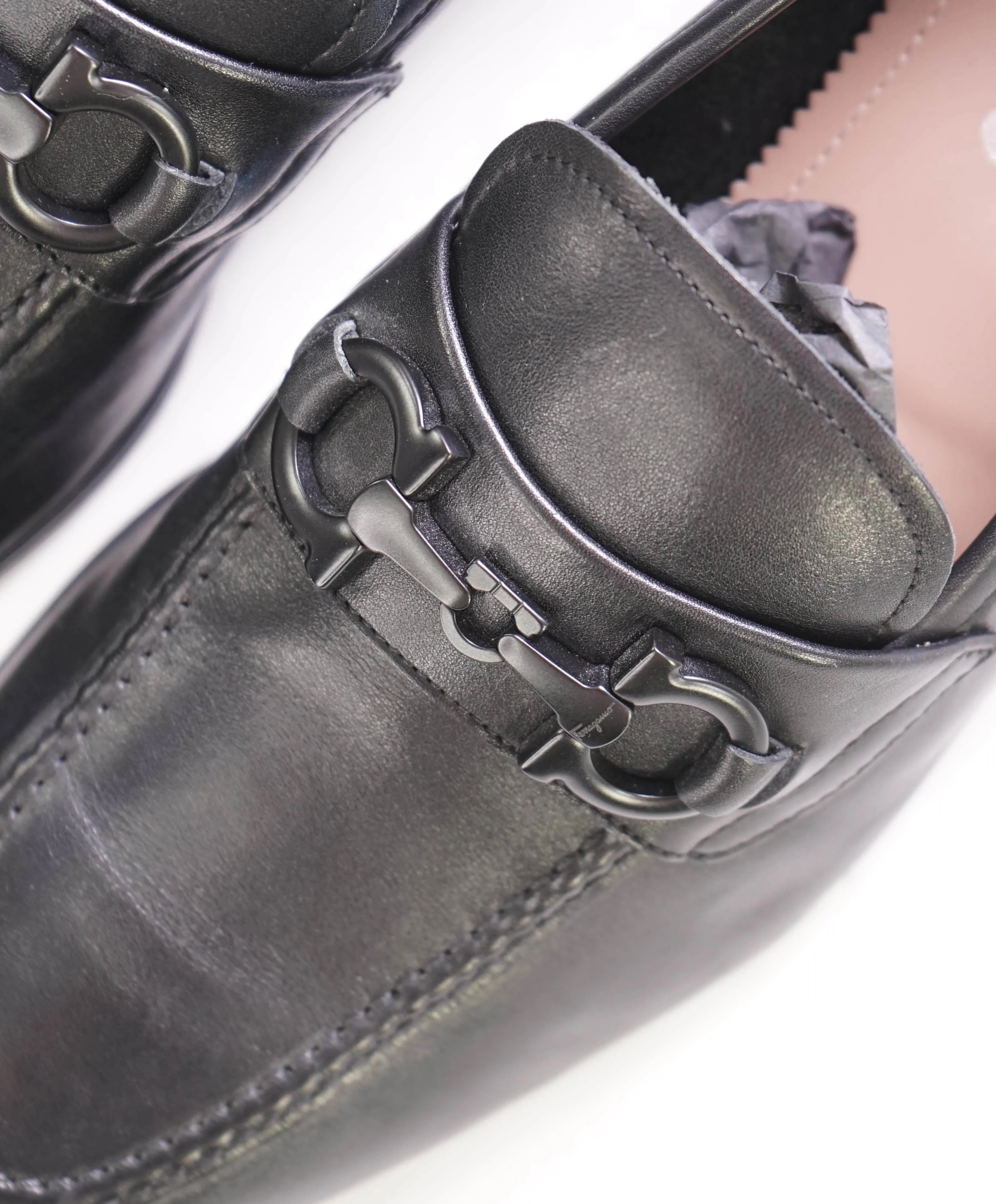 SALVATORE FERRAGAMO - Black on Black Gancini Bit Leather Loafer- 9 D