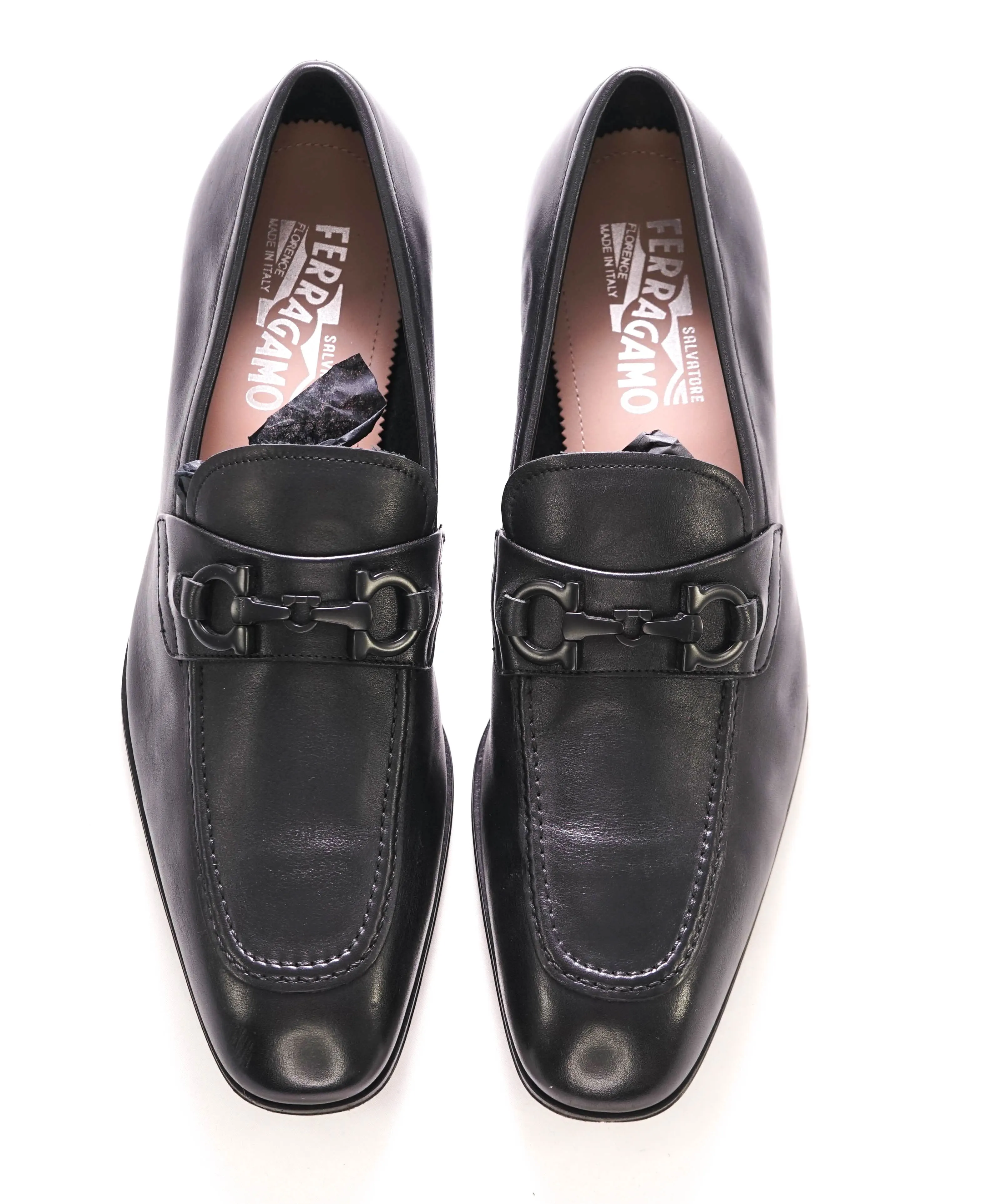 SALVATORE FERRAGAMO - Black on Black Gancini Bit Leather Loafer- 9 D