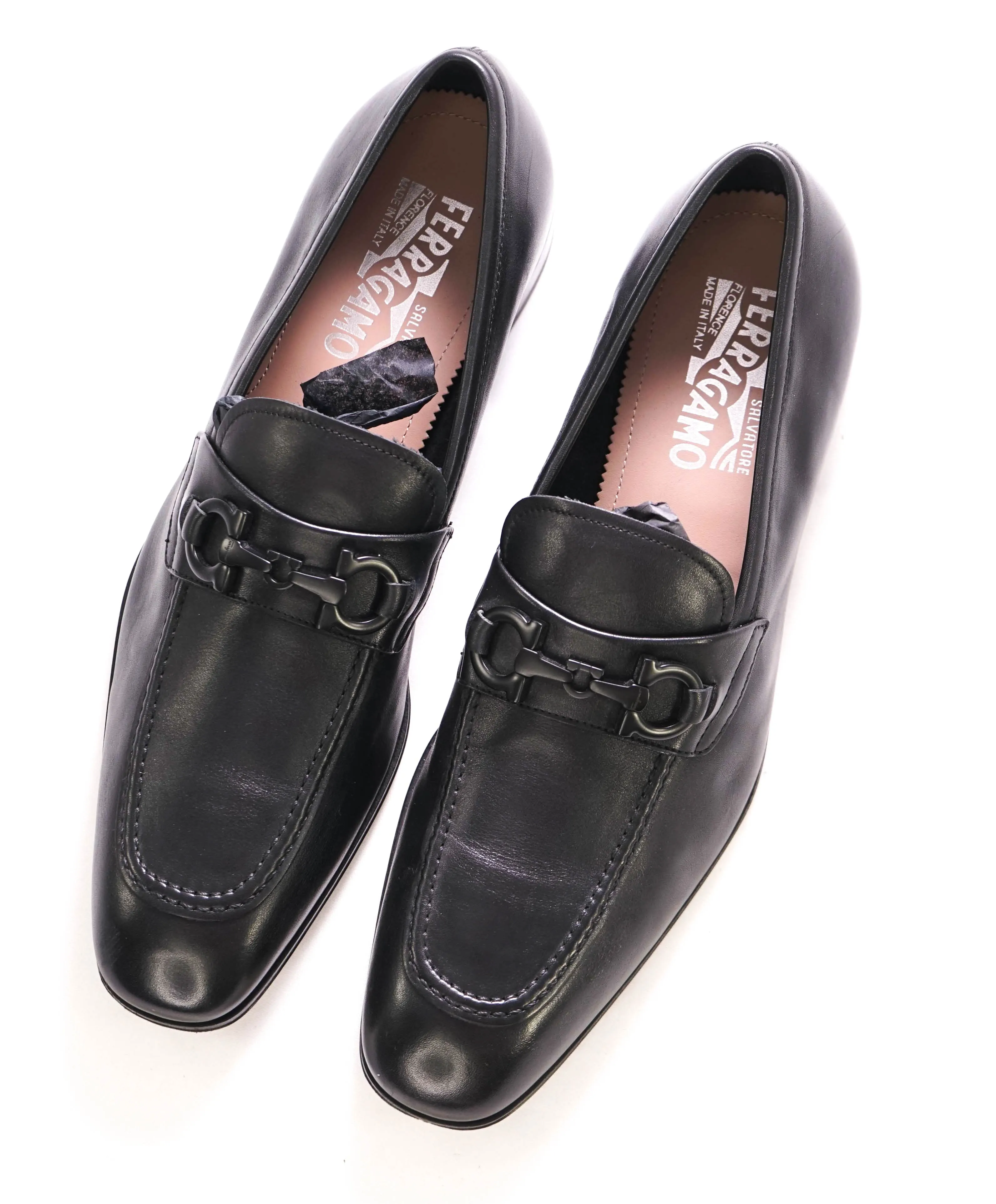 SALVATORE FERRAGAMO - Black on Black Gancini Bit Leather Loafer- 9 D