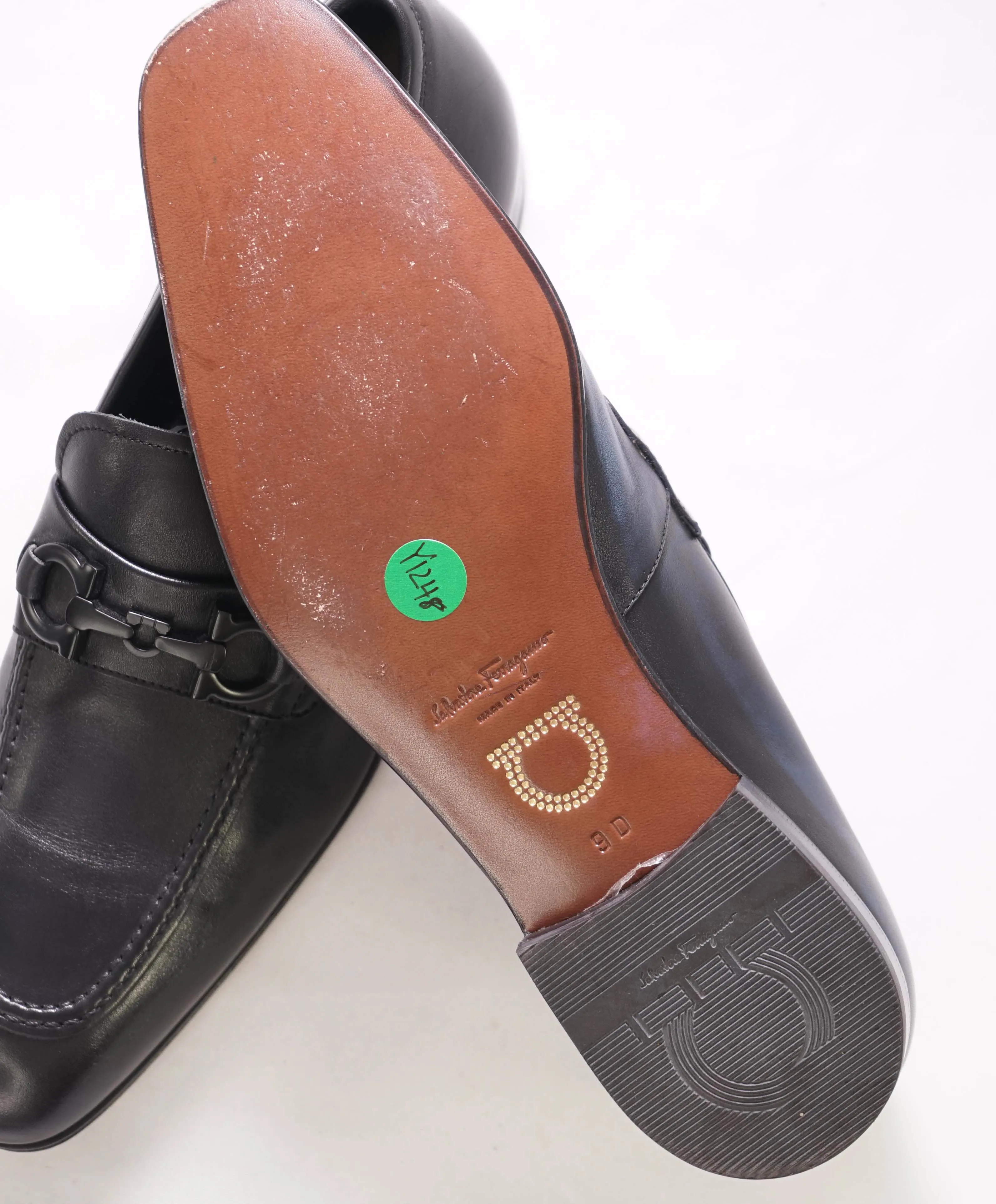 SALVATORE FERRAGAMO - Black on Black Gancini Bit Leather Loafer- 9 D