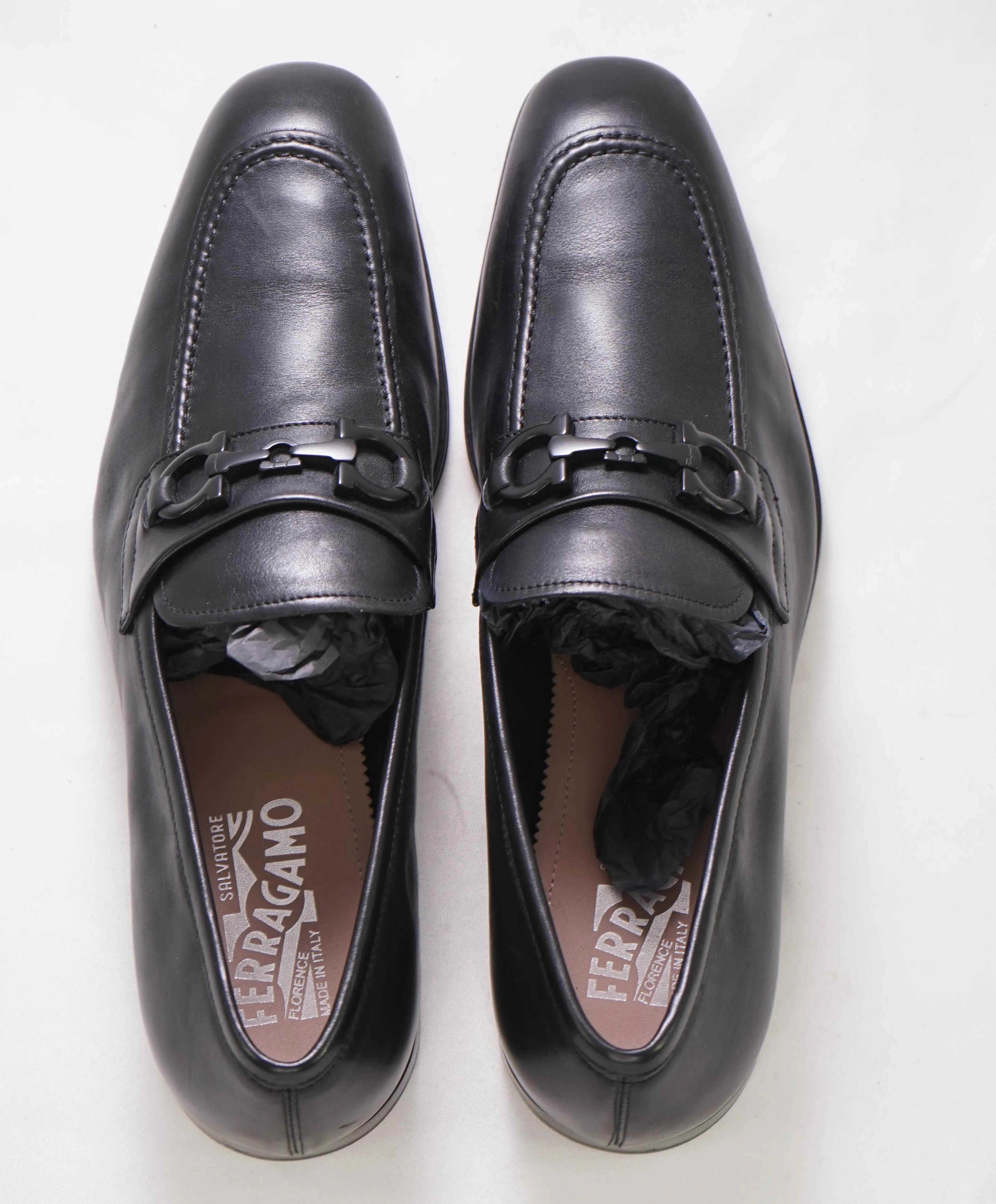 SALVATORE FERRAGAMO - Black on Black Gancini Bit Leather Loafer- 9 D