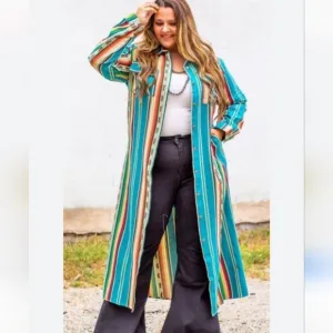 Serape Button-Front Duster Jacket  Small