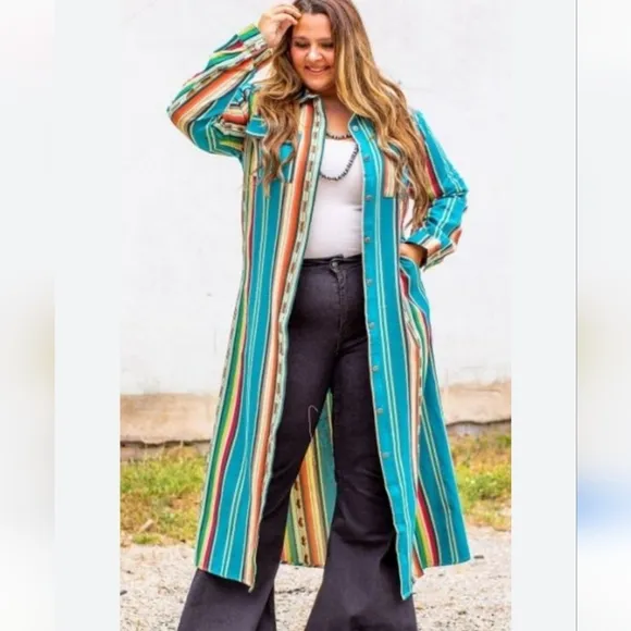 Serape Button-Front Duster Jacket  Small