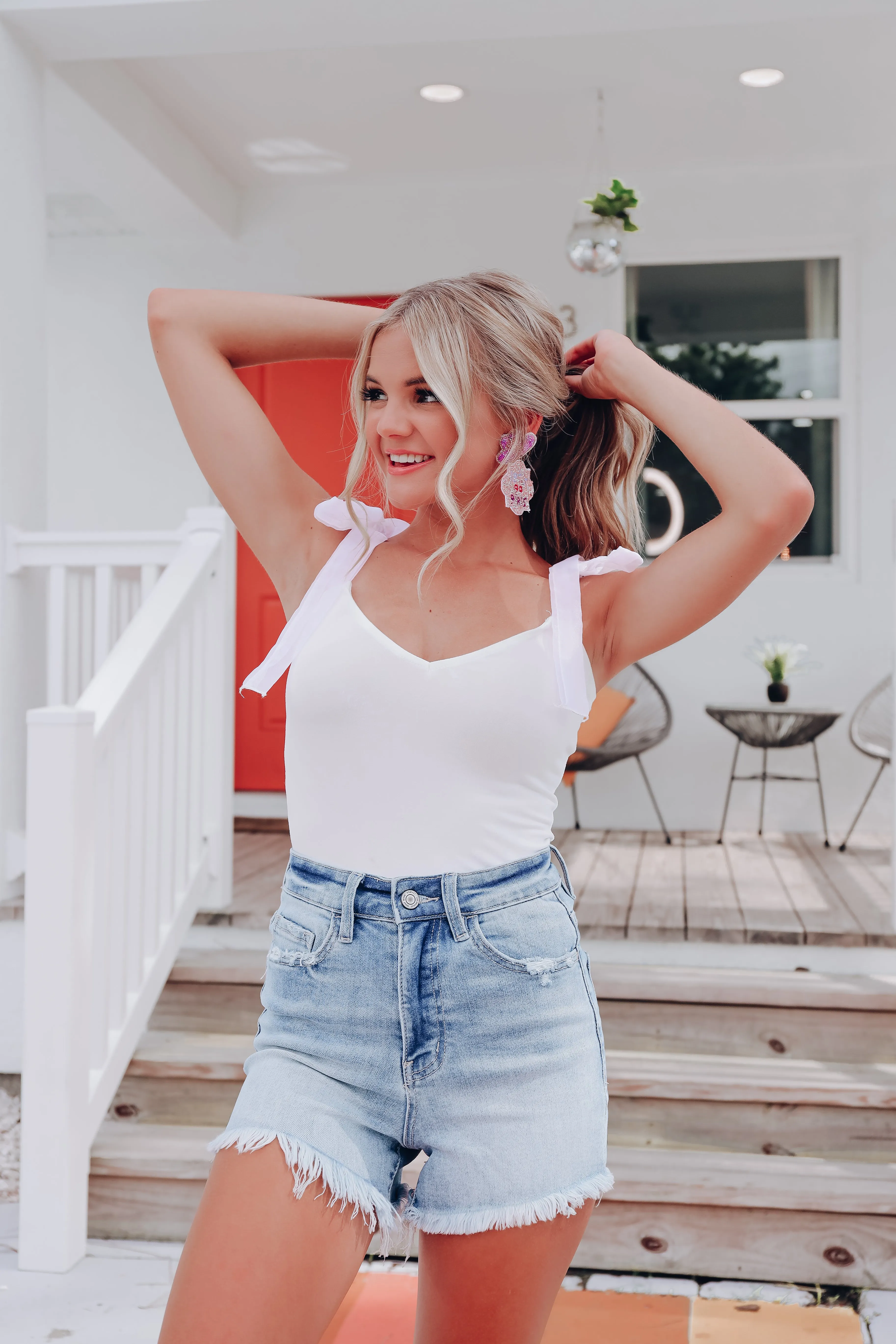 Sheer Chiffon Tie Shoulder Bodysuit - Ivory