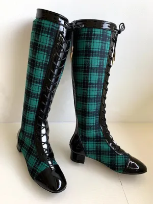 Shoes Woman Ladies Boots Square Toe Zapatos De Mujer Lace Up Bottes Femme Mixed Colors Stitching Boots Knee High Boots