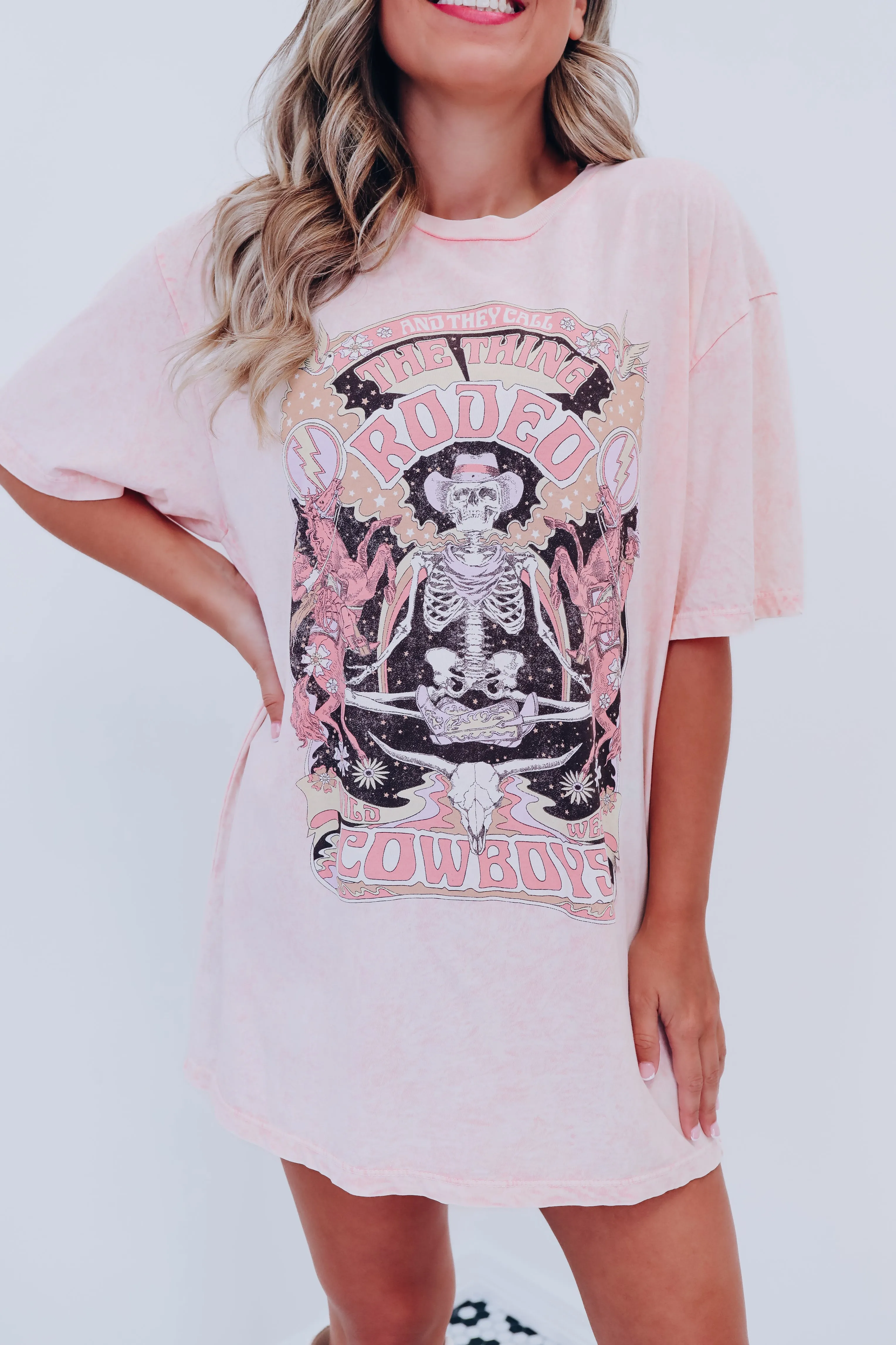 Skeleton "They Call... Rodeo" Graphic Tee - Pink