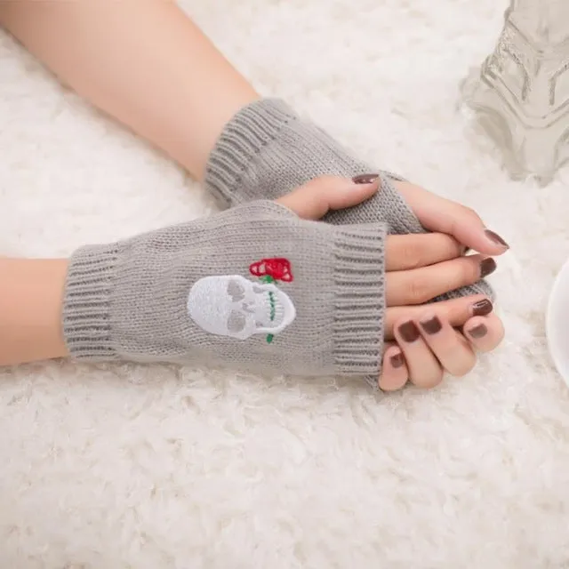 Skull Knitted Fingerless Gloves