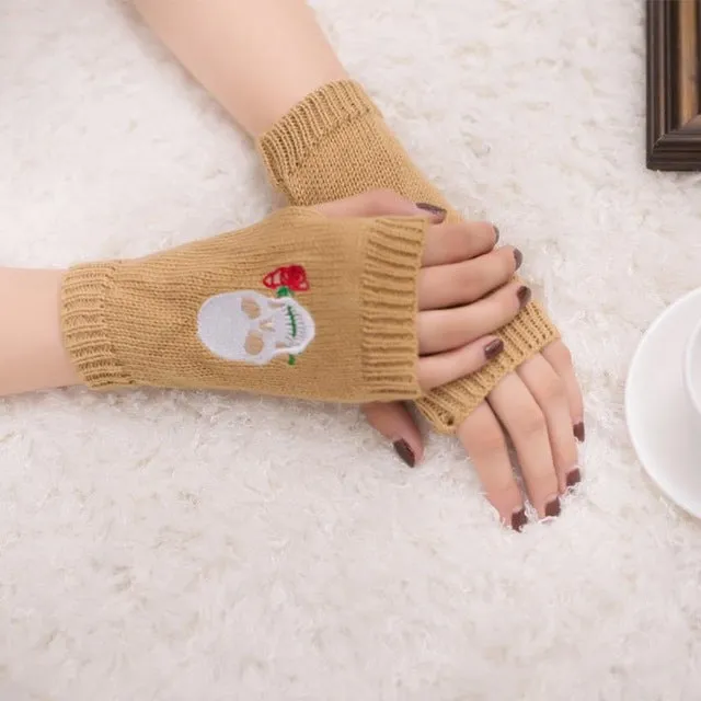 Skull Knitted Fingerless Gloves