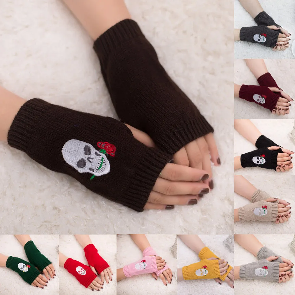 Skull Knitted Fingerless Gloves