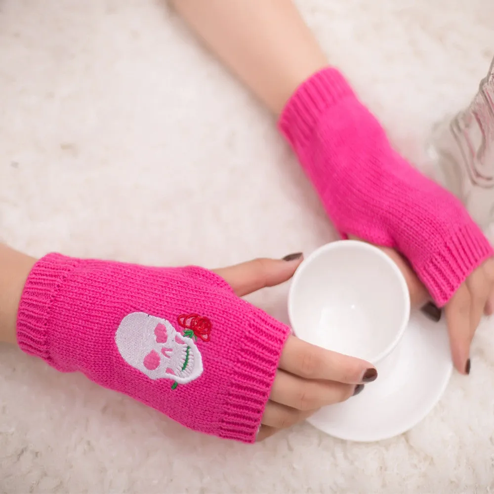 Skull Knitted Fingerless Gloves