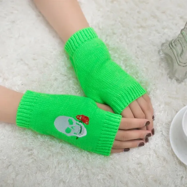 Skull Knitted Fingerless Gloves