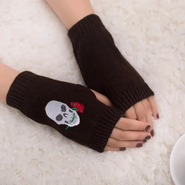 Skull Knitted Fingerless Gloves