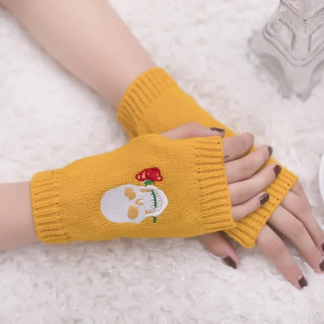 Skull Knitted Fingerless Gloves