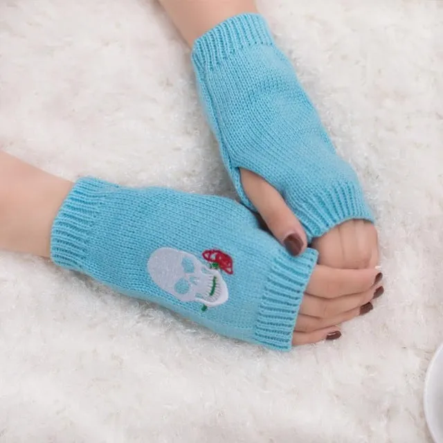 Skull Knitted Fingerless Gloves