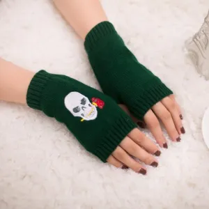 Skull Knitted Fingerless Gloves