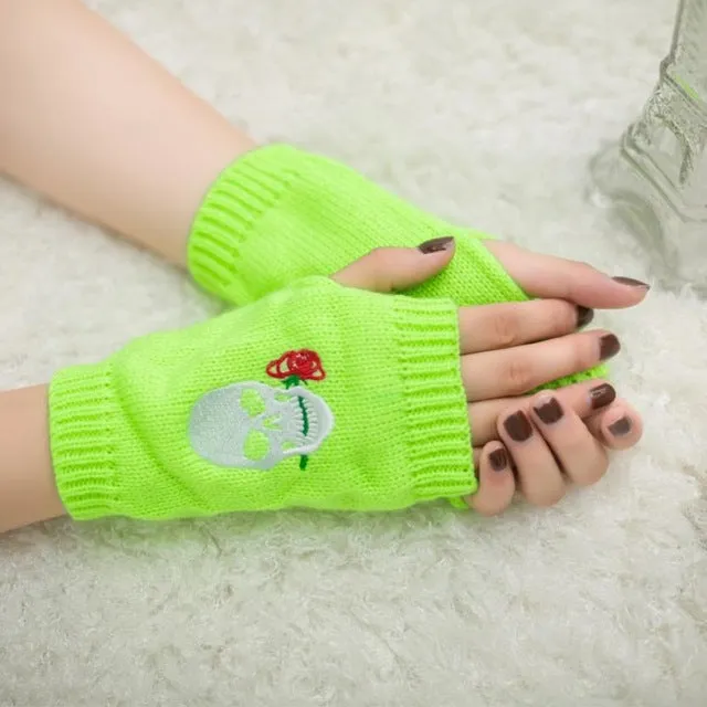 Skull Knitted Fingerless Gloves