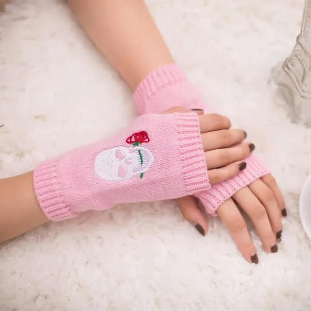 Skull Knitted Fingerless Gloves