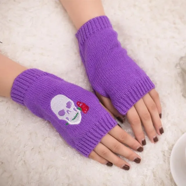 Skull Knitted Fingerless Gloves