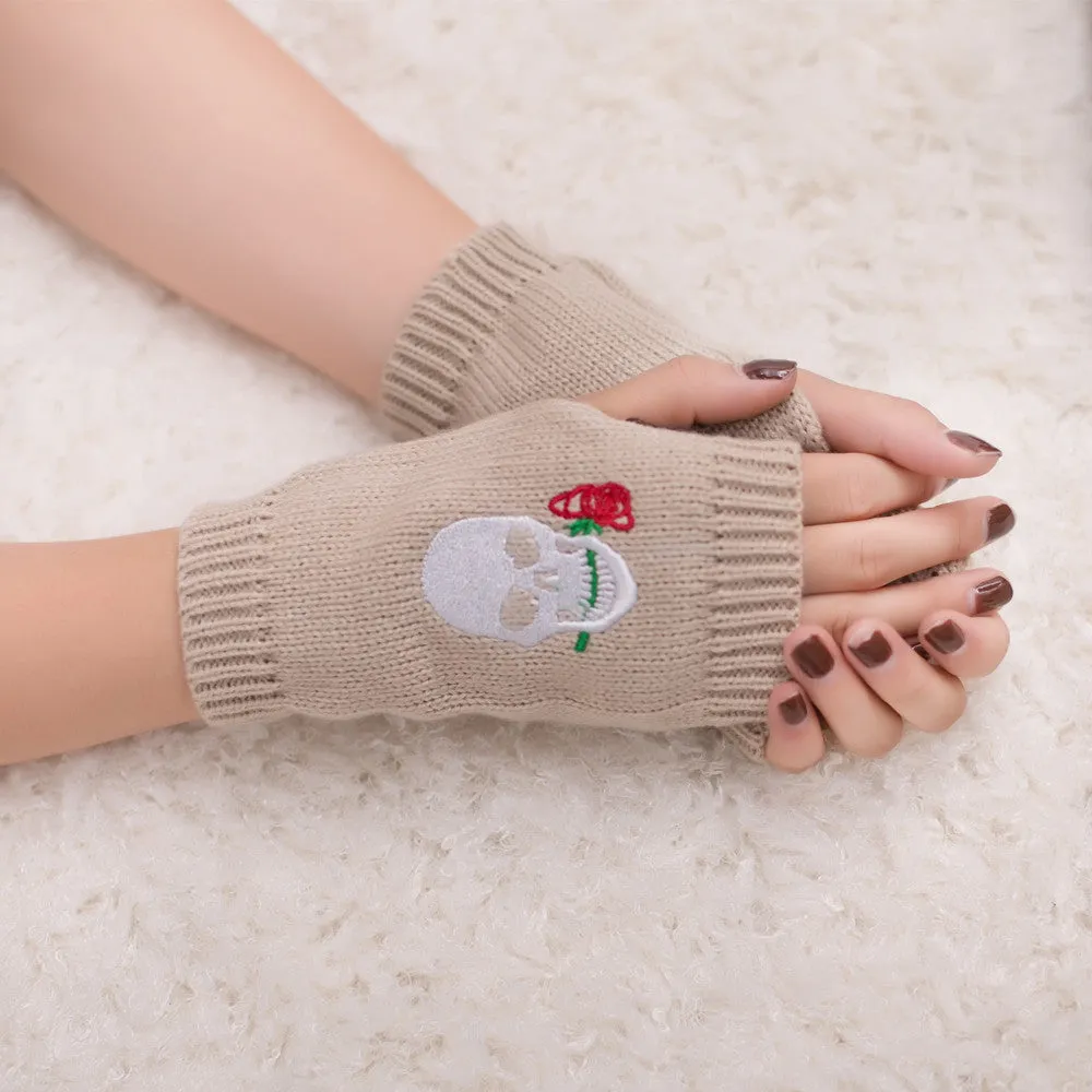 Skull Knitted Fingerless Gloves