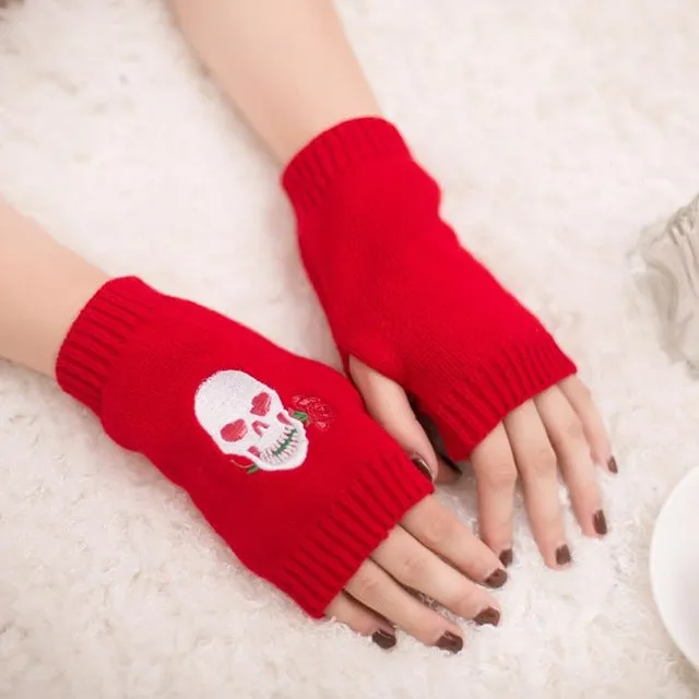 Skull Knitted Fingerless Gloves