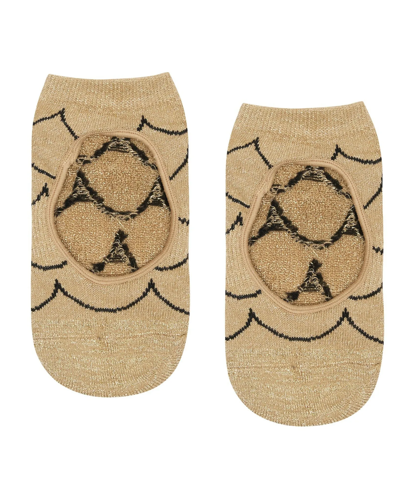 Slide On Non Slip Grip Socks - Scallop Gold