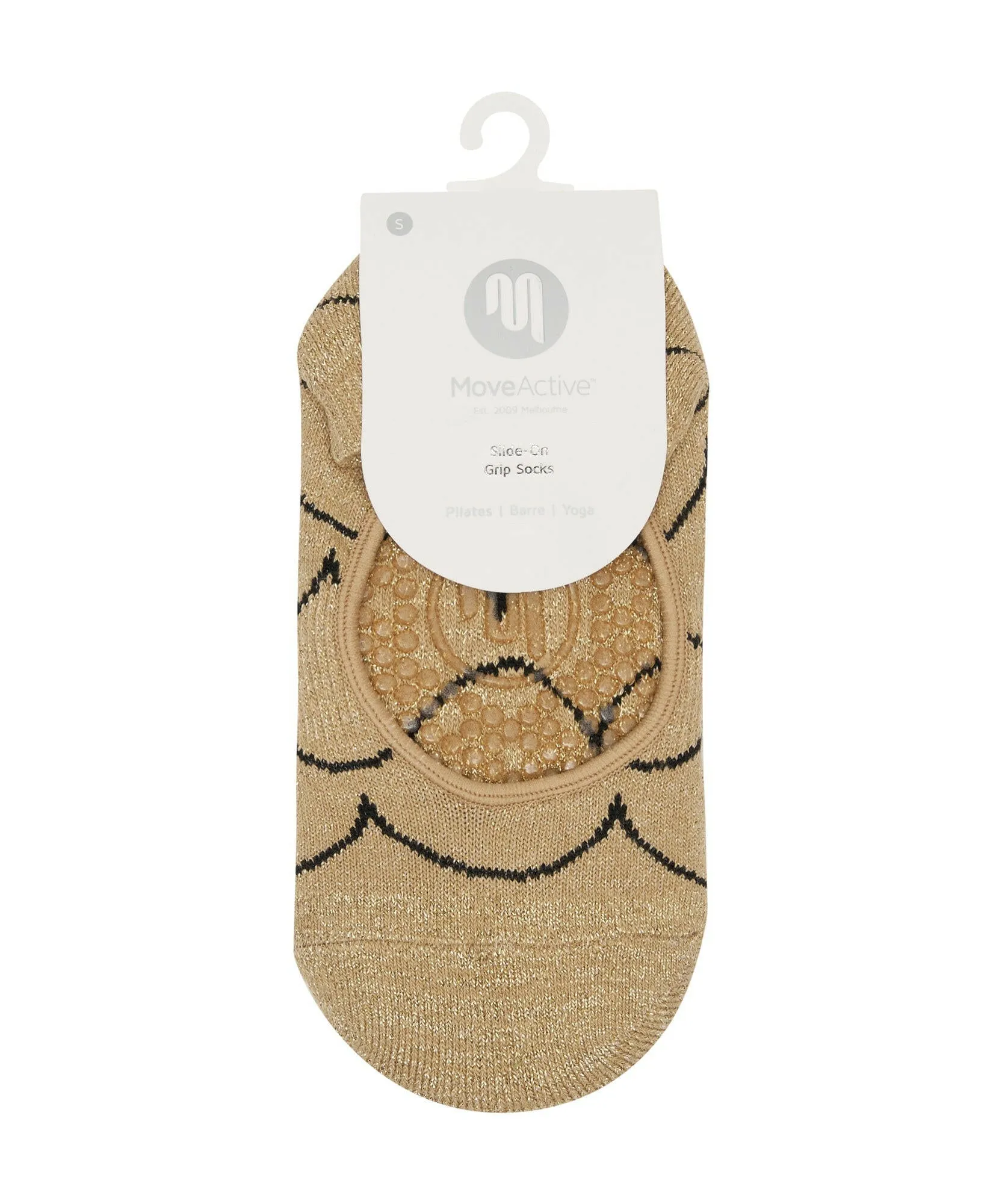 Slide On Non Slip Grip Socks - Scallop Gold