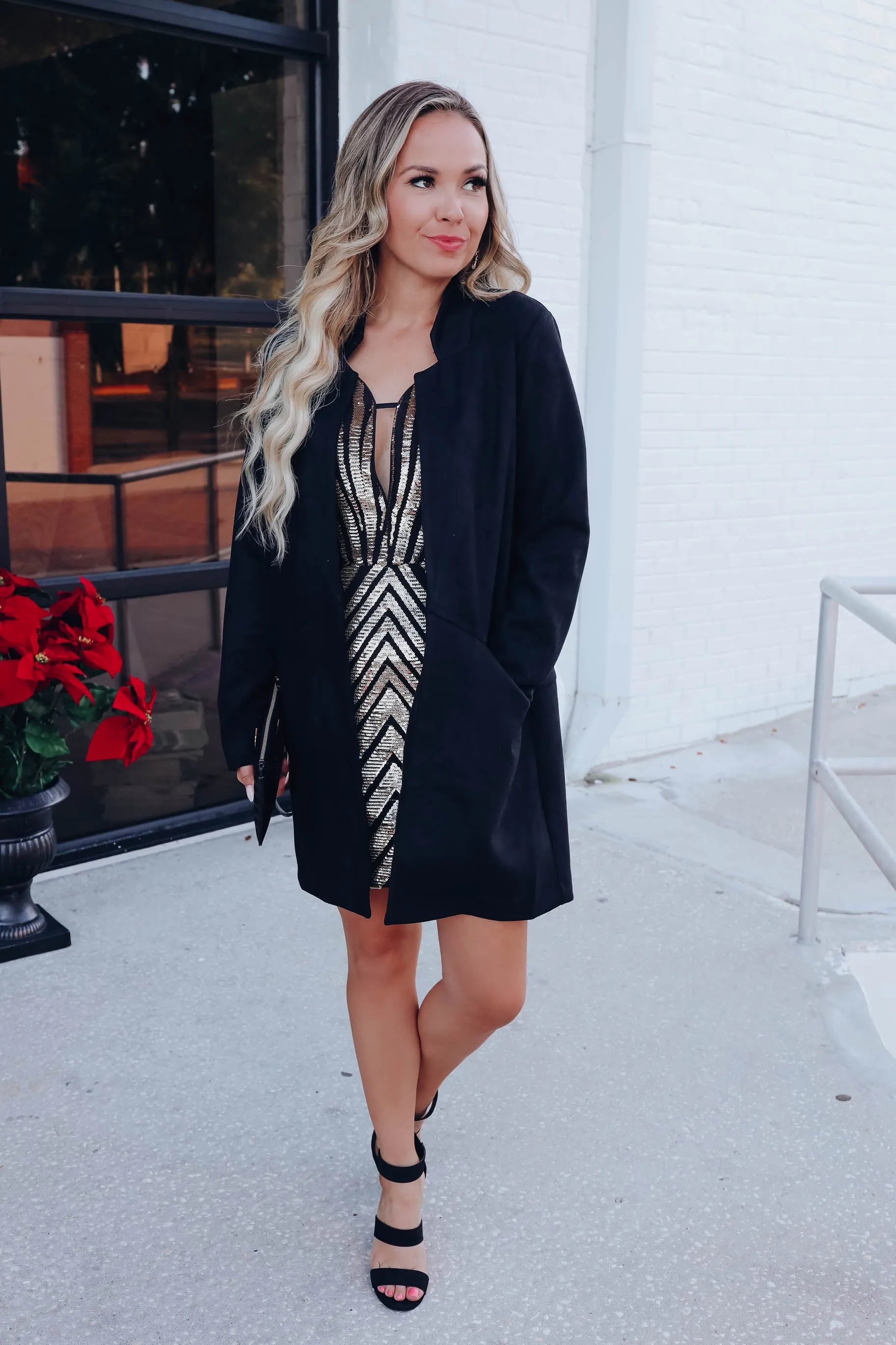 So Chic Faux Suede Duster - Black