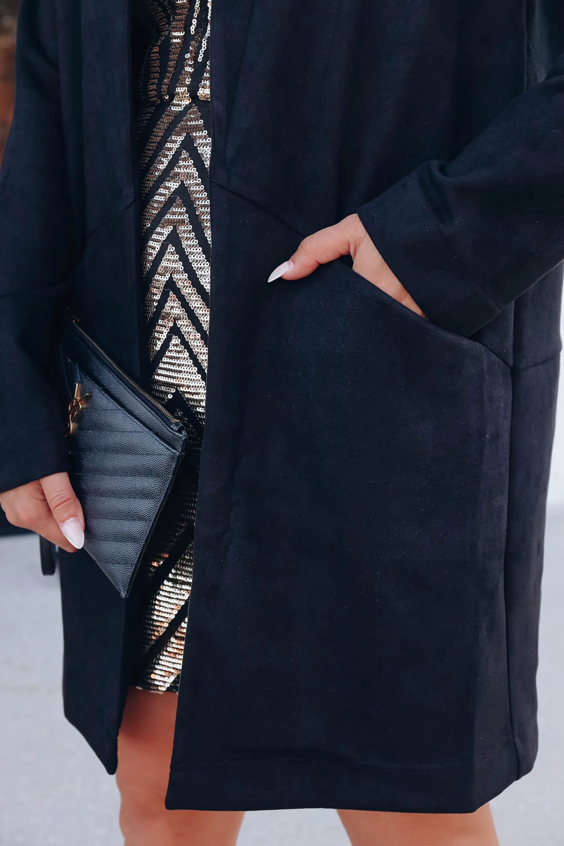 So Chic Faux Suede Duster - Black