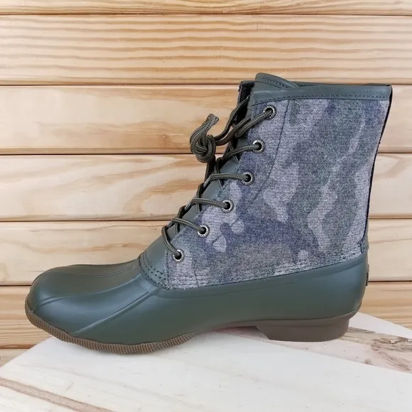 Sperry Top-Sider Men's 10.5 Saltwater Camo Duck Boots Lace-up Green STS23702 NEW