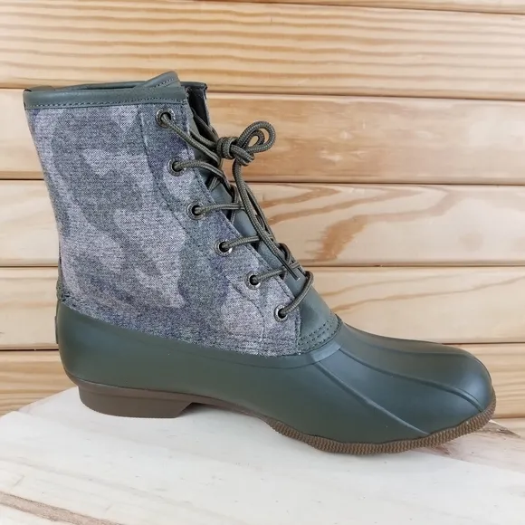 Sperry Top-Sider Men's 10.5 Saltwater Camo Duck Boots Lace-up Green STS23702 NEW