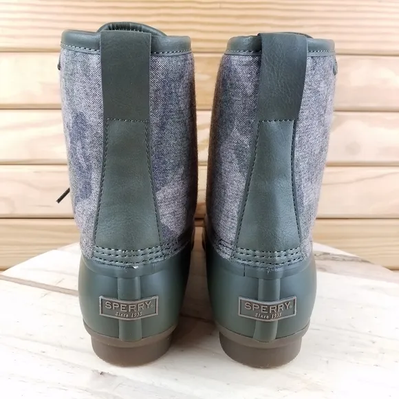Sperry Top-Sider Men's 10.5 Saltwater Camo Duck Boots Lace-up Green STS23702 NEW