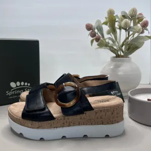 Spring Step Abarah Leather Wedge Sandal Black Women's 37/6.5-7 M NWB Comfort
