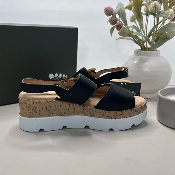 Spring Step Abarah Leather Wedge Sandal Black Women's 37/6.5-7 M NWB Comfort
