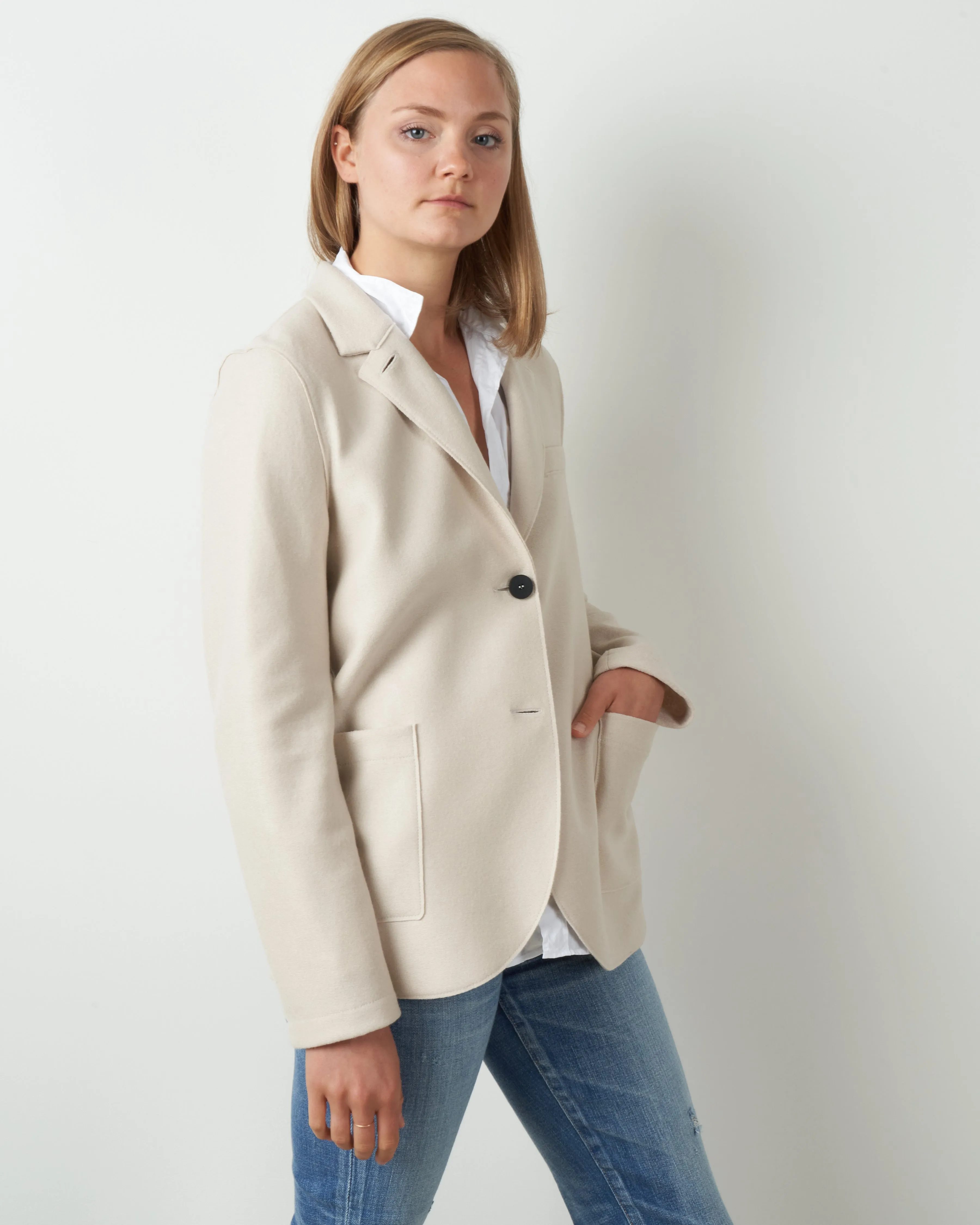 stand-up collar boyfriend blazer - cream
