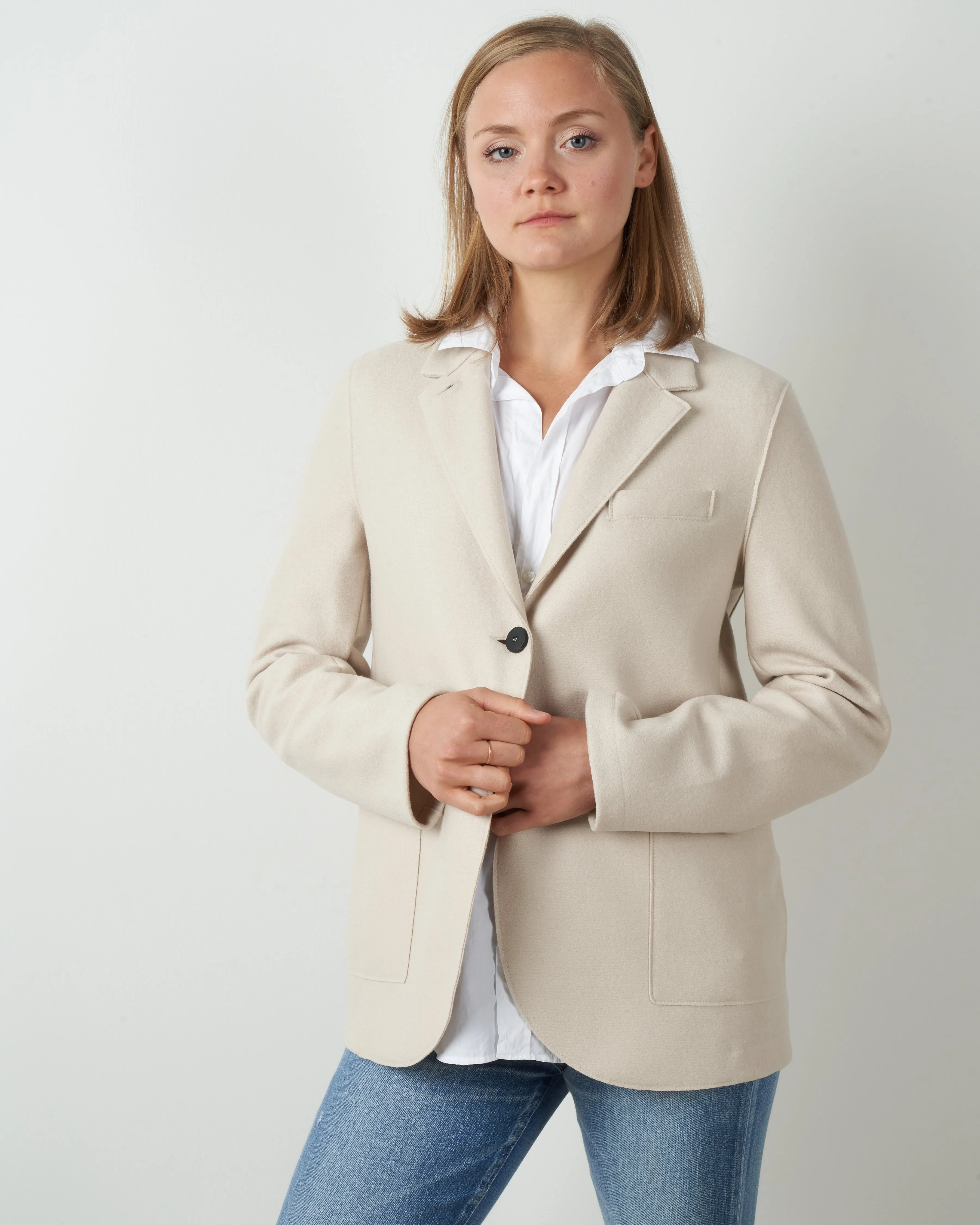 stand-up collar boyfriend blazer - cream