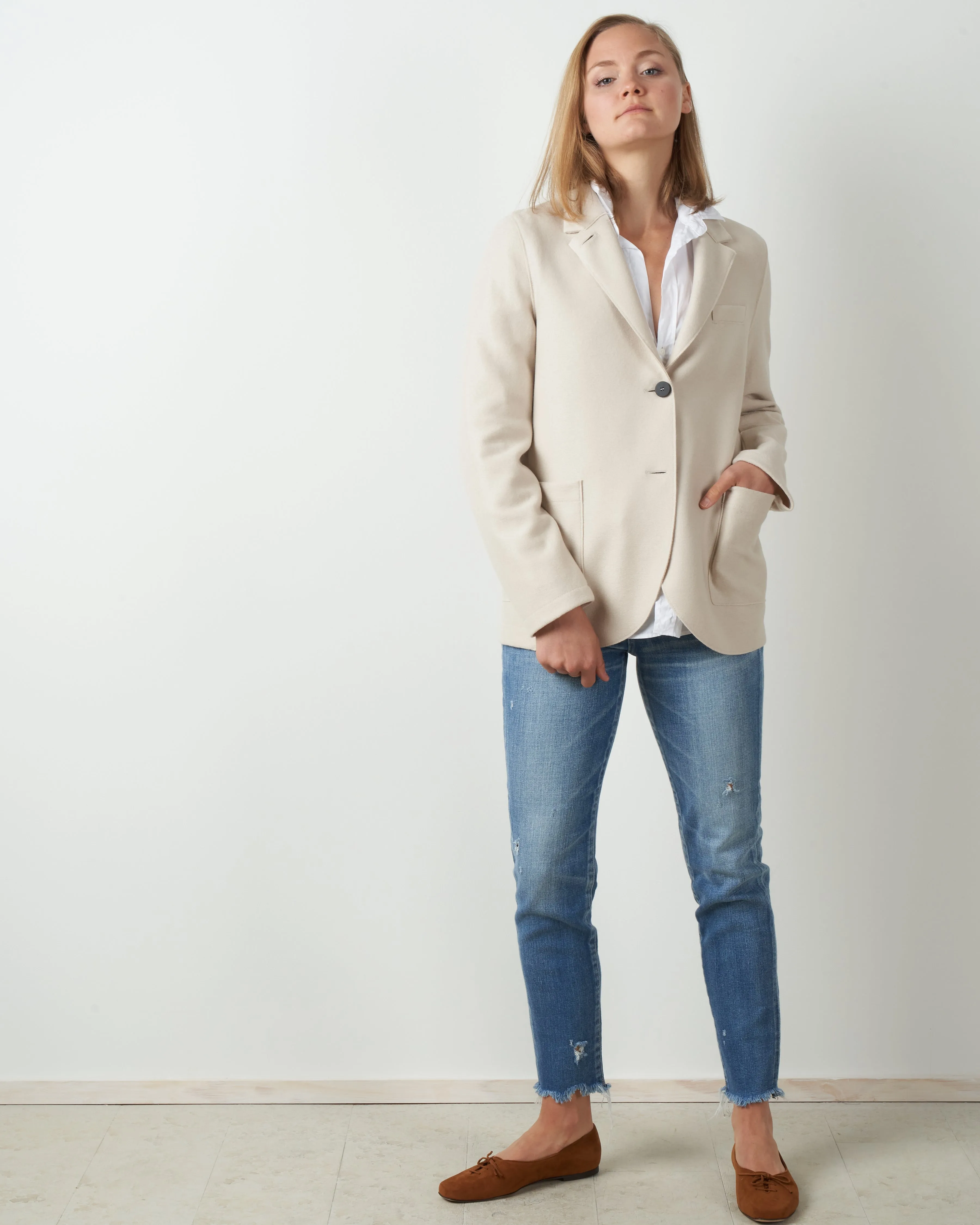 stand-up collar boyfriend blazer - cream
