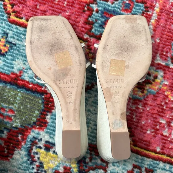 STAUD Billie Croc Effect Clear And White Wedge Sandal Size 39.5 / 9