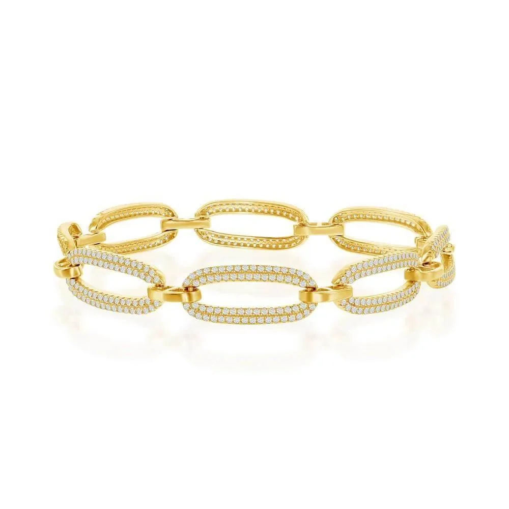 Sterling Silver Micro Pave CZ Linked Oval Bracelet - Gold Plated