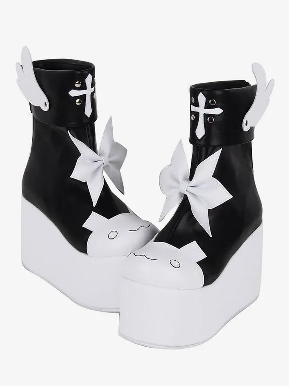 Sweet Lolita Boots Red Butterfly Two-Tone Round Toe PU Leather Lolita Footwear