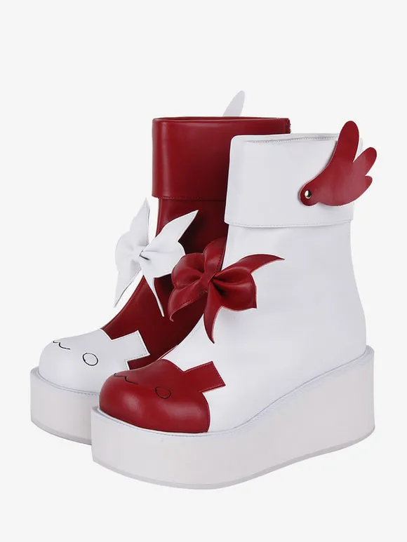 Sweet Lolita Boots Red Butterfly Two-Tone Round Toe PU Leather Lolita Footwear