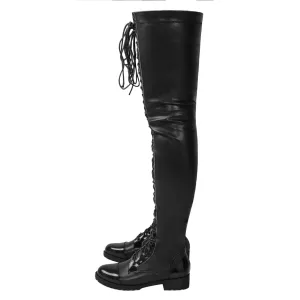 Thigh High Boots Women Winter Shoes Low Heels Lace-up Punk Shoes