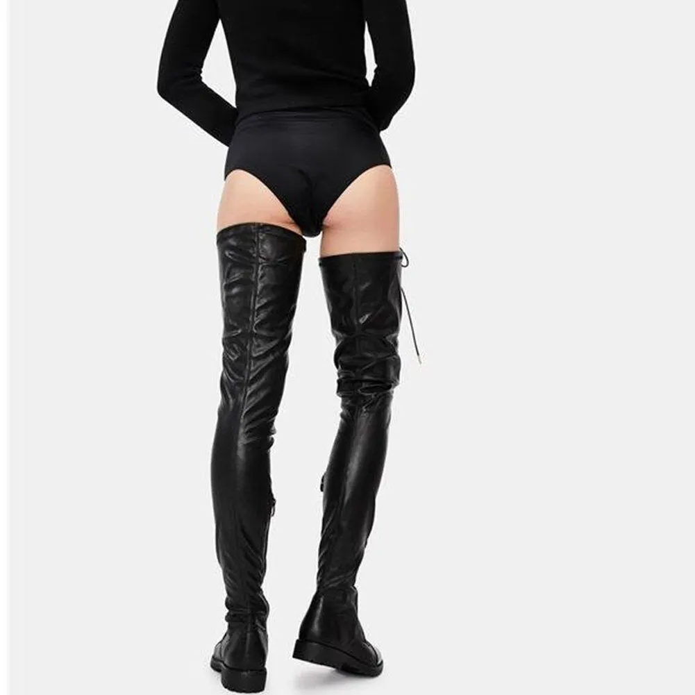 Thigh High Boots Women Winter Shoes Low Heels Lace-up Punk Shoes