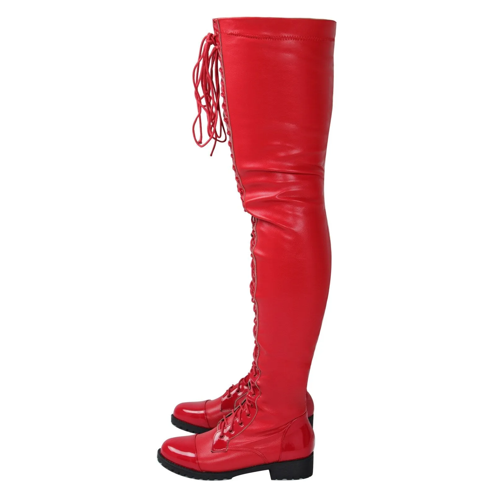 Thigh High Boots Women Winter Shoes Low Heels Lace-up Punk Shoes