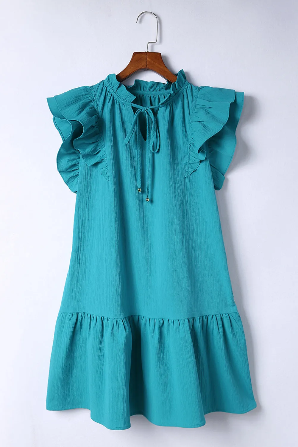 Tiered Ruffled Sleeves Mini Dress with Pockets