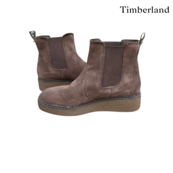 Timberland Bluebell Chelsea Wedge Brown Suede Leather Ankle Boot Shoe Women 10
