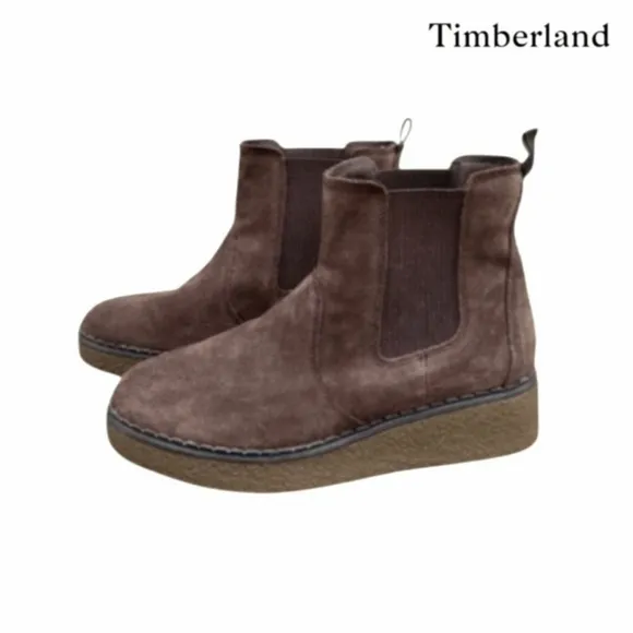 Timberland Bluebell Chelsea Wedge Brown Suede Leather Ankle Boot Shoe Women 10