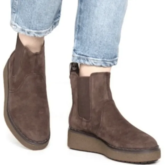 Timberland Bluebell Chelsea Wedge Brown Suede Leather Ankle Boot Shoe Women 10
